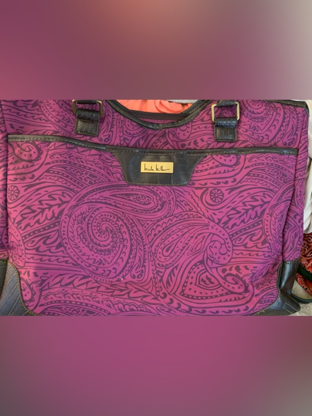 Nicole Miller Paisley Tote in Magenta and Dark Plum